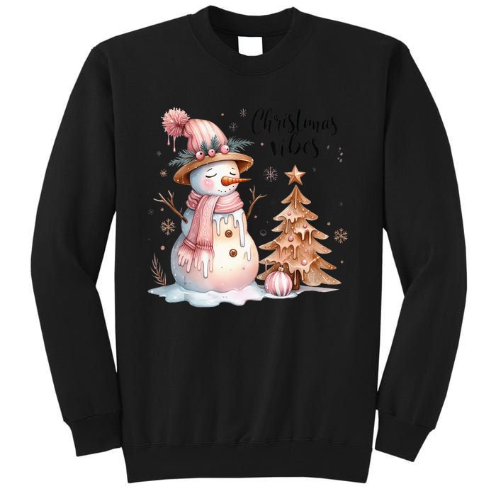 Snowman Christmas Vibes Cute Xmas Tree Winter Wonderland Tank Top Tall Sweatshirt