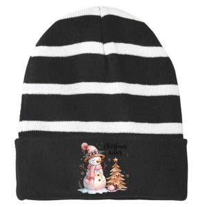 Snowman Christmas Vibes Cute Xmas Tree Winter Wonderland Tank Top Striped Beanie with Solid Band