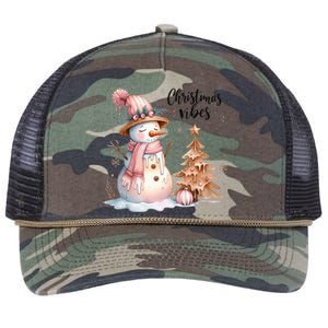 Snowman Christmas Vibes Cute Xmas Tree Winter Wonderland Tank Top Retro Rope Trucker Hat Cap