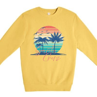 Santa Cruz Vintage Summer Vibes Beach Sunset Retro Palm Tree Premium Crewneck Sweatshirt