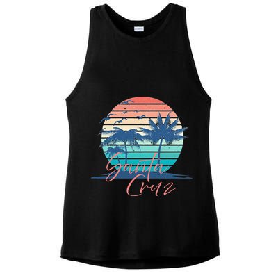 Santa Cruz Vintage Summer Vibes Beach Sunset Retro Palm Tree Ladies PosiCharge Tri-Blend Wicking Tank