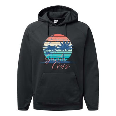 Santa Cruz Vintage Summer Vibes Beach Sunset Retro Palm Tree Performance Fleece Hoodie