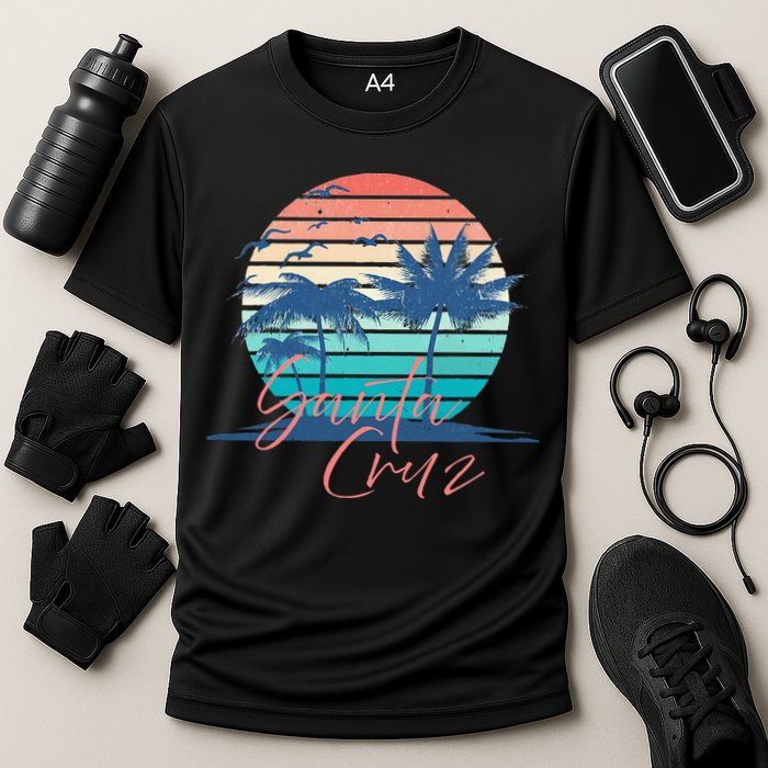 Santa Cruz Vintage Summer Vibes Beach Sunset Retro Palm Tree Cooling Performance Crew T-Shirt