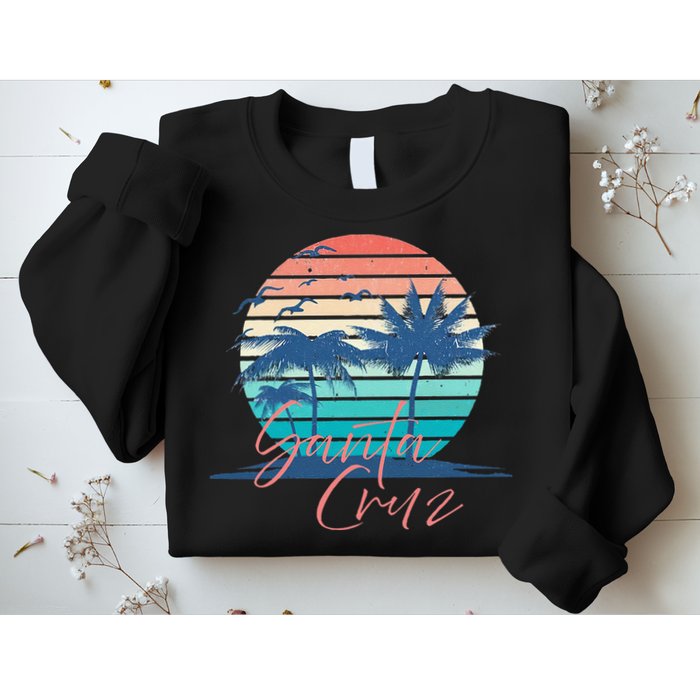 Santa Cruz Vintage Summer Vibes Beach Sunset Retro Palm Tree Sweatshirt