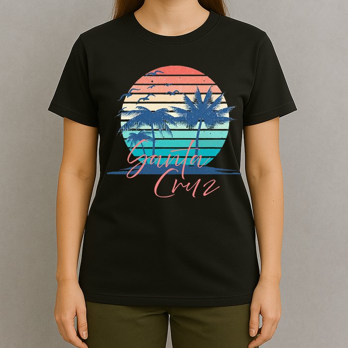 Santa Cruz Vintage Summer Vibes Beach Sunset Retro Palm Tree T-Shirt