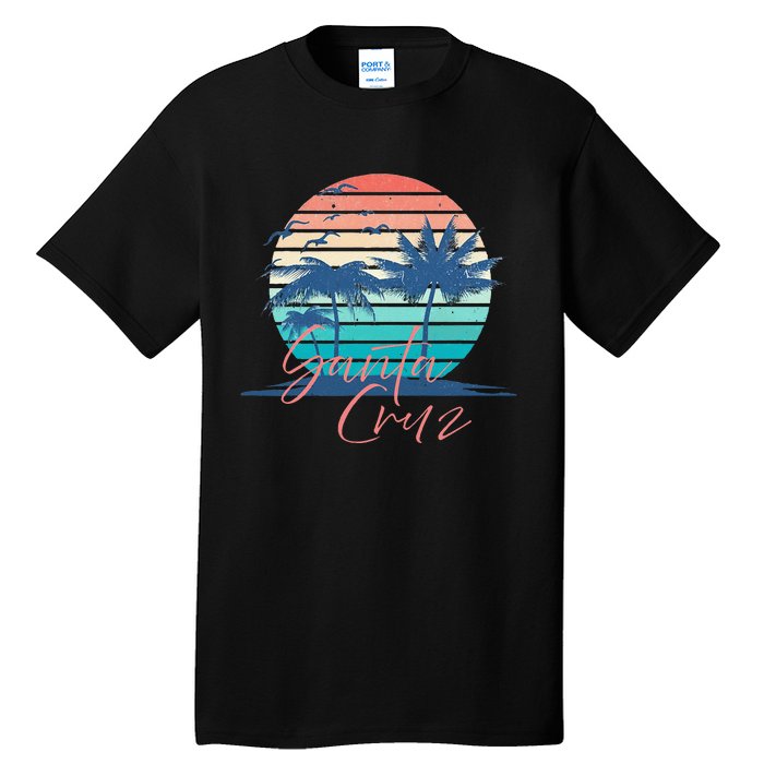 Santa Cruz Vintage Summer Vibes Beach Sunset Retro Palm Tree Tall T-Shirt