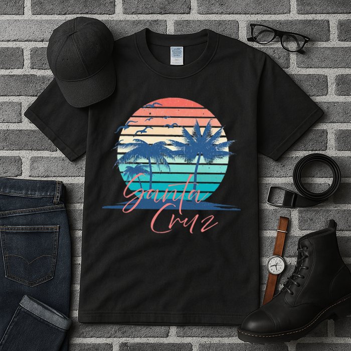Santa Cruz Vintage Summer Vibes Beach Sunset Retro Palm Tree Tall T-Shirt
