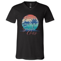 Santa Cruz Vintage Summer Vibes Beach Sunset Retro Palm Tree V-Neck T-Shirt