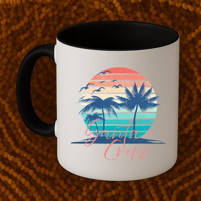 Santa Cruz Vintage Summer Vibes Beach Sunset Retro Palm Tree Mug