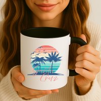 Santa Cruz Vintage Summer Vibes Beach Sunset Retro Palm Tree Mug