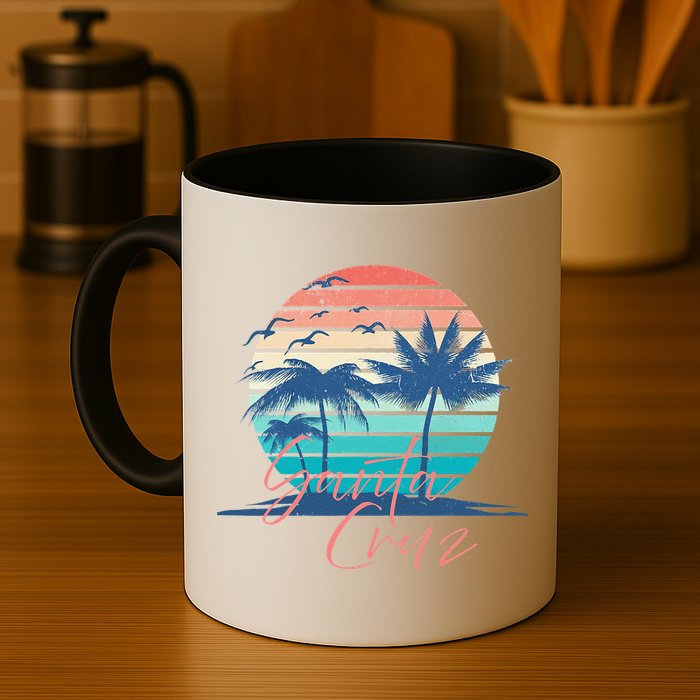 Santa Cruz Vintage Summer Vibes Beach Sunset Retro Palm Tree Mug