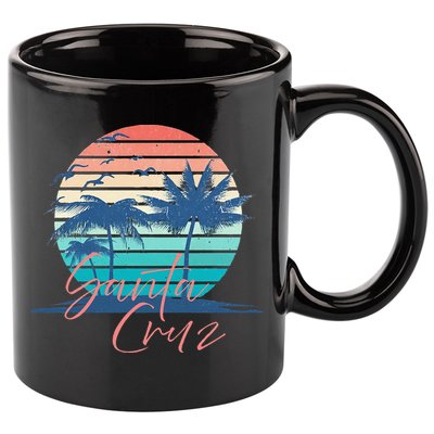 Santa Cruz Vintage Summer Vibes Beach Sunset Retro Palm Tree 11oz C Handle Ceramic Mug