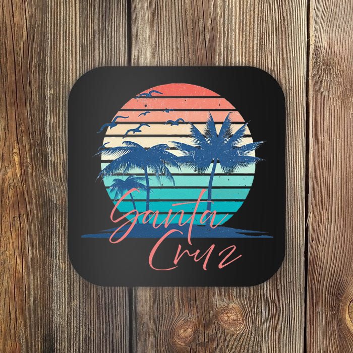 Santa Cruz Vintage Summer Vibes Beach Sunset Retro Palm Tree Coaster