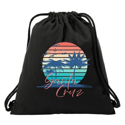 Santa Cruz Vintage Summer Vibes Beach Sunset Retro Palm Tree Drawstring Bag