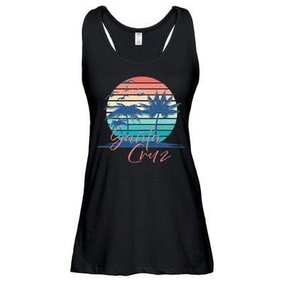 Santa Cruz Vintage Summer Vibes Beach Sunset Retro Palm Tree Ladies Essential Flowy Tank