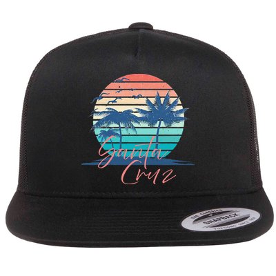 Santa Cruz Vintage Summer Vibes Beach Sunset Retro Palm Tree Flat Bill Trucker Hat