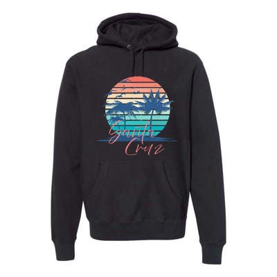 Santa Cruz Vintage Summer Vibes Beach Sunset Retro Palm Tree Premium Hoodie