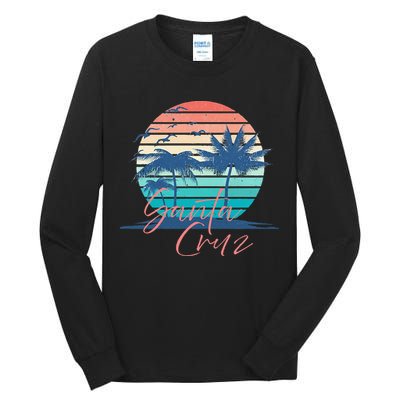Santa Cruz Vintage Summer Vibes Beach Sunset Retro Palm Tree Tall Long Sleeve T-Shirt