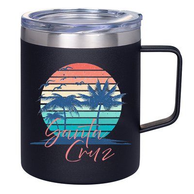 Santa Cruz Vintage Summer Vibes Beach Sunset Retro Palm Tree 12oz Stainless Steel Coffee Mug