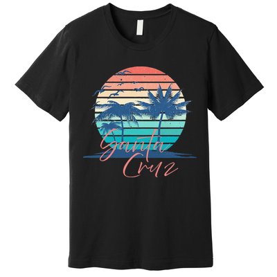 Santa Cruz Vintage Summer Vibes Beach Sunset Retro Palm Tree Premium T-Shirt