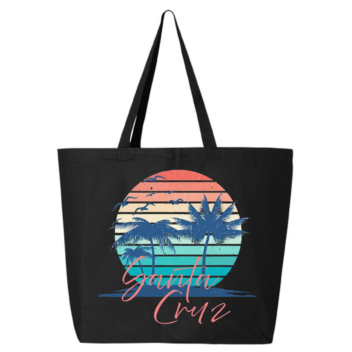 Santa Cruz Vintage Summer Vibes Beach Sunset Retro Palm Tree 25L Jumbo Tote