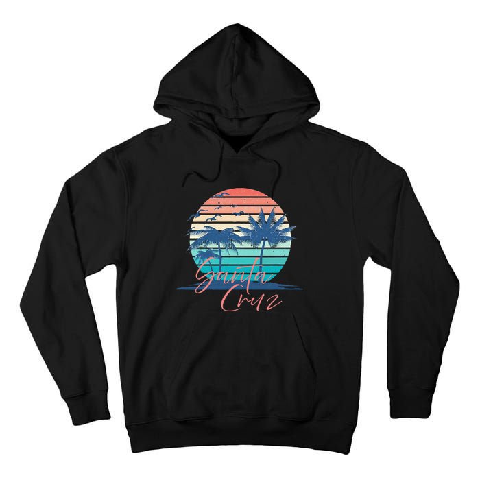 Santa Cruz Vintage Summer Vibes Beach Sunset Retro Palm Tree Tall Hoodie