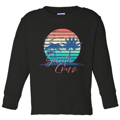Santa Cruz Vintage Summer Vibes Beach Sunset Retro Palm Tree Toddler Long Sleeve Shirt