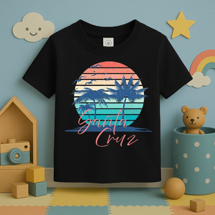 Santa Cruz Vintage Summer Vibes Beach Sunset Retro Palm Tree Toddler T-Shirt
