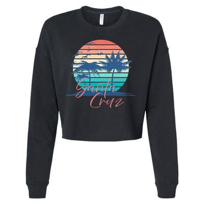 Santa Cruz Vintage Summer Vibes Beach Sunset Retro Palm Tree Cropped Pullover Crew