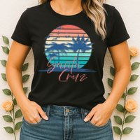 Santa Cruz Vintage Summer Vibes Beach Sunset Retro Palm Tree Womens T-Shirt