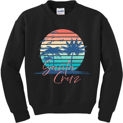 Santa Cruz Vintage Summer Vibes Beach Sunset Retro Palm Tree Kids Sweatshirt