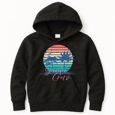 Santa Cruz Vintage Summer Vibes Beach Sunset Retro Palm Tree Kids Hoodie