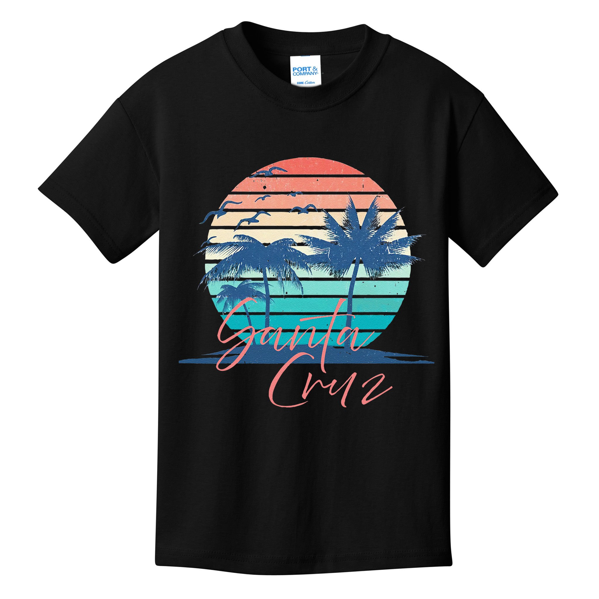 Santa Cruz Vintage Summer Vibes Beach Sunset Retro Palm Tree Kids T-Shirt