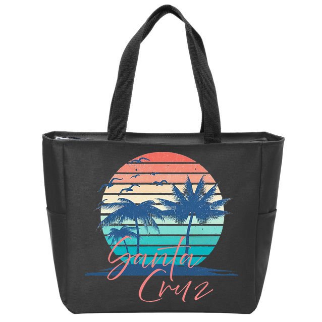 Santa Cruz Vintage Summer Vibes Beach Sunset Retro Palm Tree Zip Tote Bag
