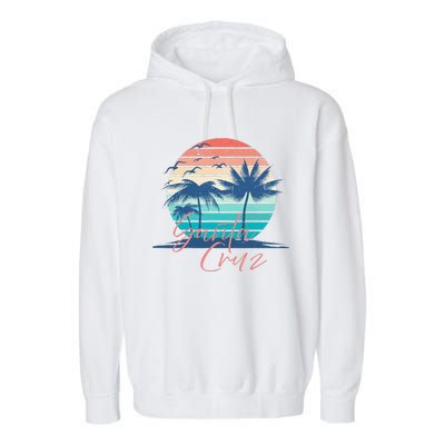 Santa Cruz Vintage Summer Vibes Beach Sunset Retro Palm Tree Garment-Dyed Fleece Hoodie