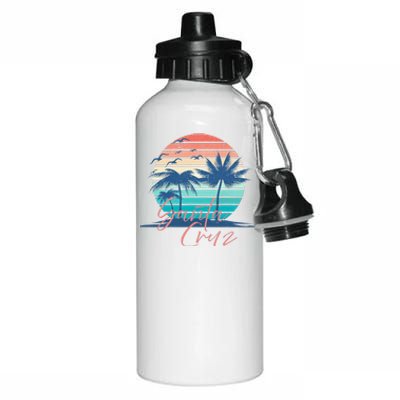 Santa Cruz Vintage Summer Vibes Beach Sunset Retro Palm Tree Aluminum Water Bottle