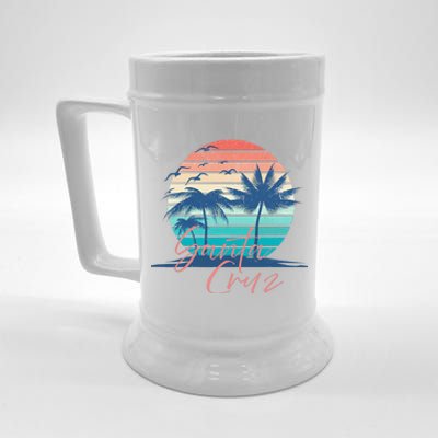 Santa Cruz Vintage Summer Vibes Beach Sunset Retro Palm Tree Beer Stein