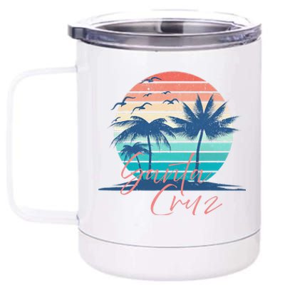 Santa Cruz Vintage Summer Vibes Beach Sunset Retro Palm Tree 12 oz Stainless Steel Tumbler Cup