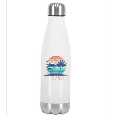 Santa Cruz Vintage Summer Vibes Beach Sunset Retro Palm Tree Stainless Steel Insulated Water Bottle