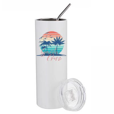 Santa Cruz Vintage Summer Vibes Beach Sunset Retro Palm Tree Stainless Steel Tumbler