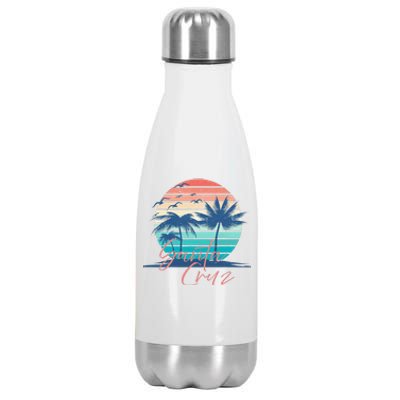 Santa Cruz Vintage Summer Vibes Beach Sunset Retro Palm Tree Stainless Steel Insulated Water Bottle