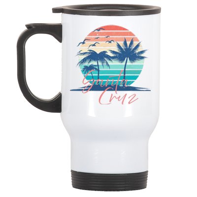 Santa Cruz Vintage Summer Vibes Beach Sunset Retro Palm Tree Stainless Steel Travel Mug