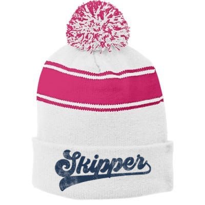 Skipper Cute Vintage Graphic Stripe Pom Pom Beanie