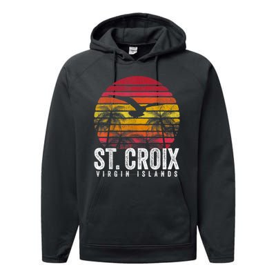 St. Croix Vintage Retro Sunset Beach Island Gift Performance Fleece Hoodie