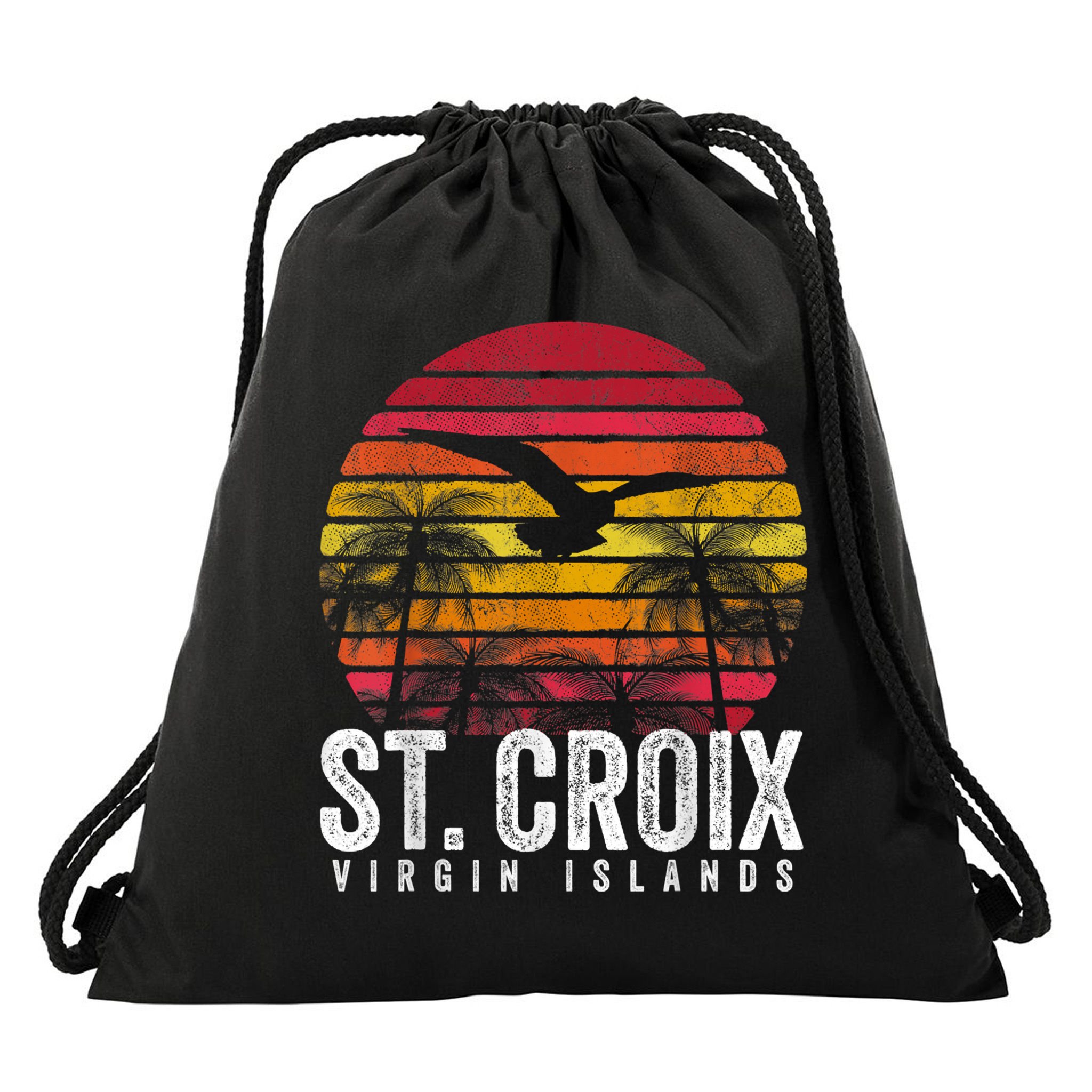 St. Croix Vintage Retro Sunset Beach Island Gift Drawstring Bag