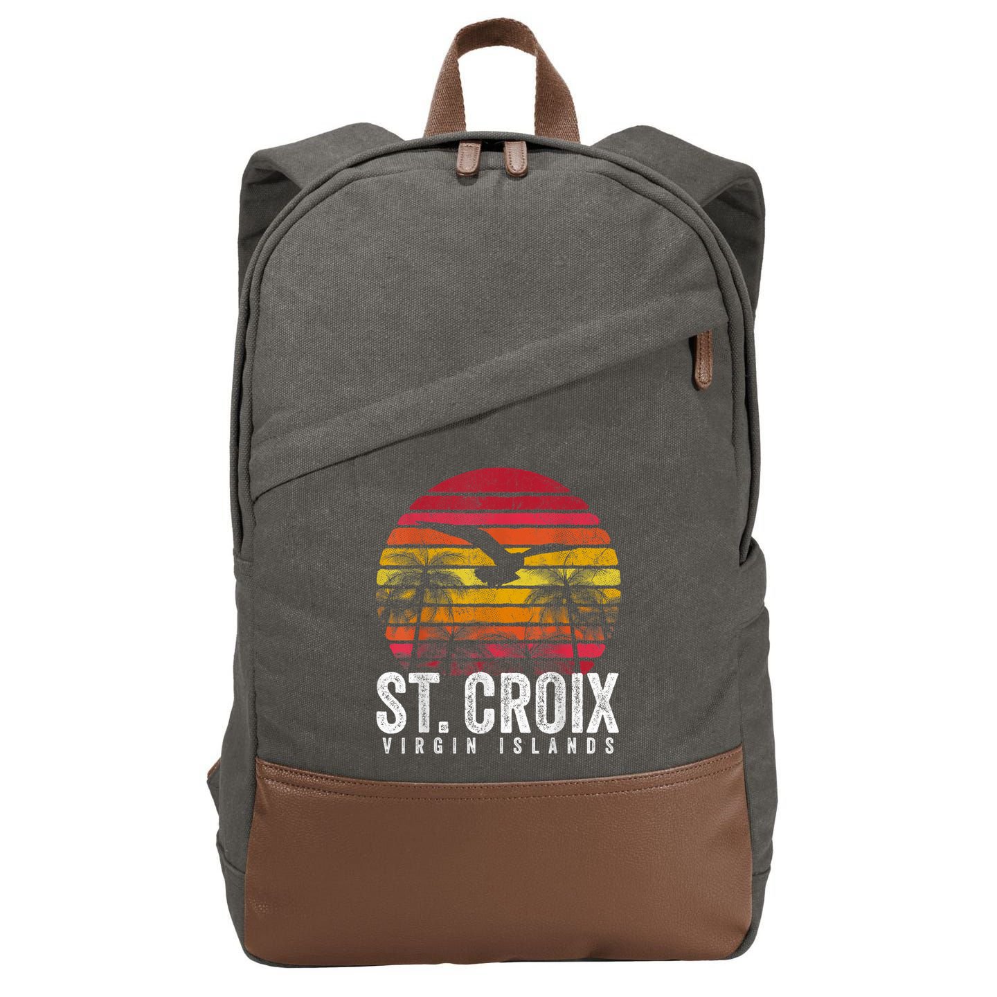 St. Croix Vintage Retro Sunset Beach Island Gift Cotton Canvas Backpack