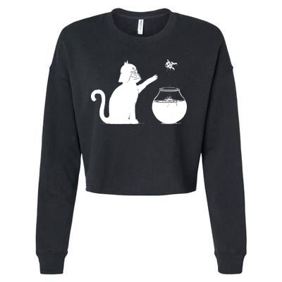 Cat And Fish Bow Parody Cropped Pullover Crew