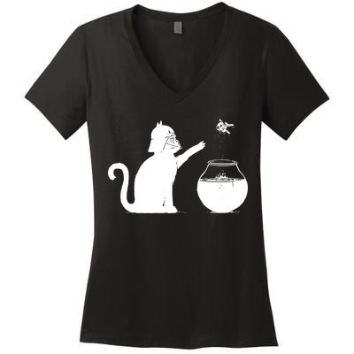 Cat And Fish Bow Parody Women's V-Neck T-Shirt