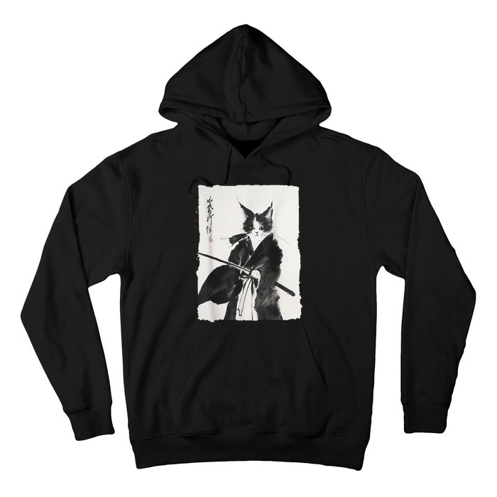 Samurai Cat Vintage Ukiyoe Warrior Art Graphic Cat Hoodie