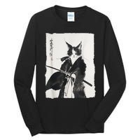 Samurai Cat Vintage Ukiyoe Warrior Art Graphic Cat Tall Long Sleeve T-Shirt